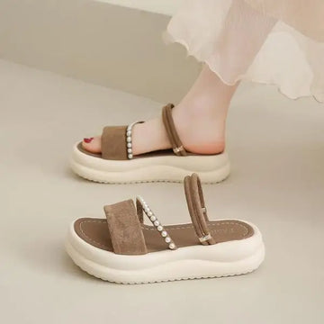 Xajzpa String Bead Shoes House Slippers Platform Slides Slipers Women House Slippers Platform Shoes String Bead Slides Slipers Wom